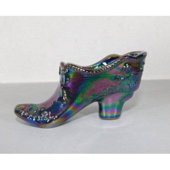 7/1291 Vintage Mossey Glass Amethyst Carnival Boot Slipper Shoe with Bow 2 x 4.5 - Picture 1 of 5